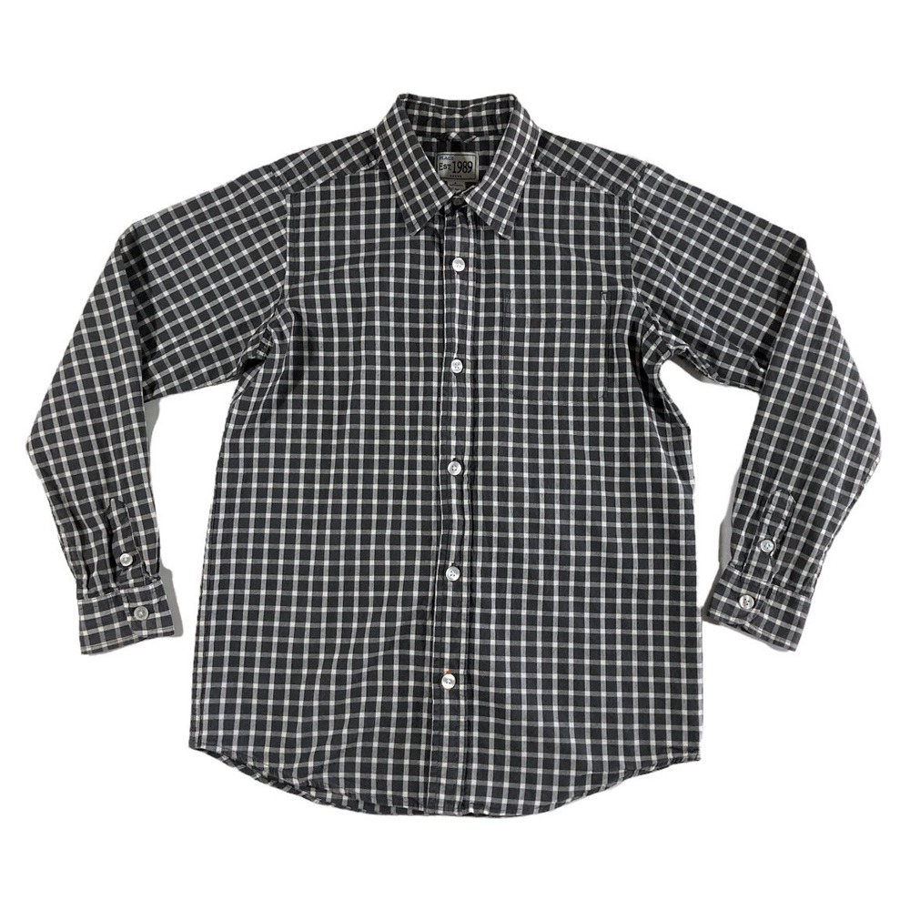PLACE Size 10 12 Boys DRESS SHIRT Children's Place Plaid Button Up‎ Black White
